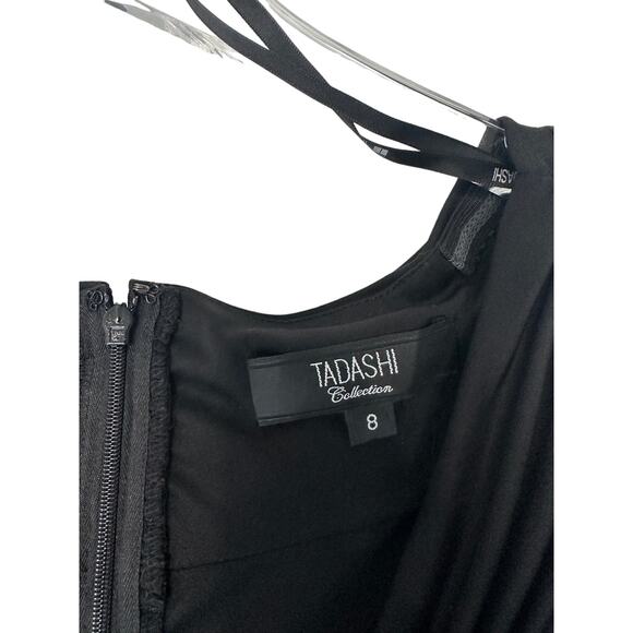 Tadashi Shoji Dress Black Ruched V-Neck Formal Evening Cocktail Hour Size 8 - Picture 3 of 9